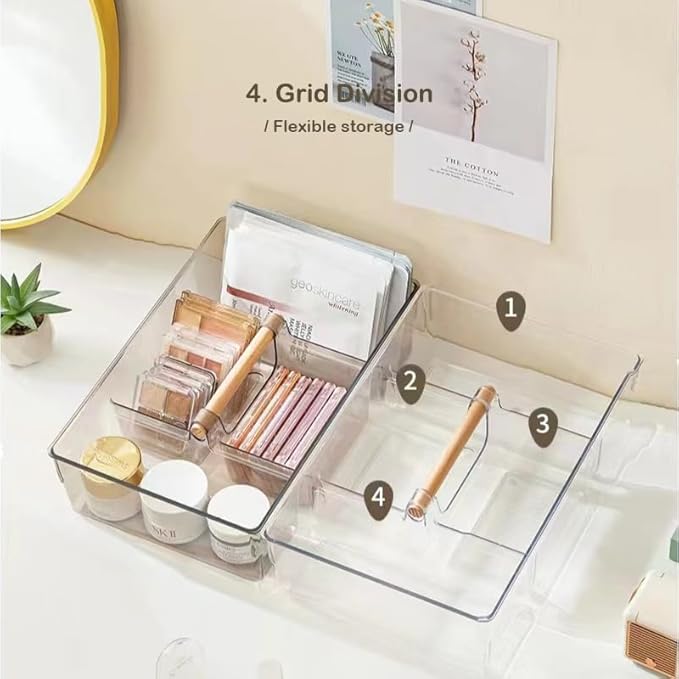 RS ONE Cosmetic storage box | Large-capacity cosmetic box holder, suitable for countertop dressing table and bathroom table storage (Transparent gray)
