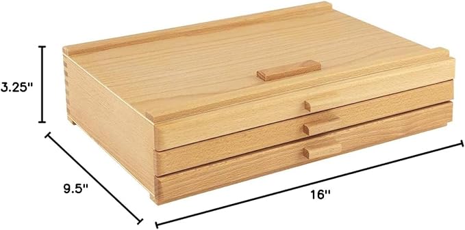 Creative Mark Pastel Storage Box, 3 Drawer Wood Box with Foam Lining, Sturdy and Stackable Art and Craft Supplies Storage Box for Artist Tools, Pens, Pencils and More, Natural Finish