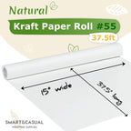 SMART&CASUAL 15" x 450" (37.5') Kraft Paper Roll for Art Craft Supplies Gift Wrapping Moving Packing Kids Painting Drawing Paint Easel Poster Chart Paper (White, 15" W x 450" L (37.5'))