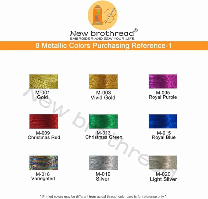 New brothread 9 Basic Colors Metallic Embroidery Machine Thread Kit 500M (550Y) Each Spool for Computerized Embroidery and Decorative Sewing