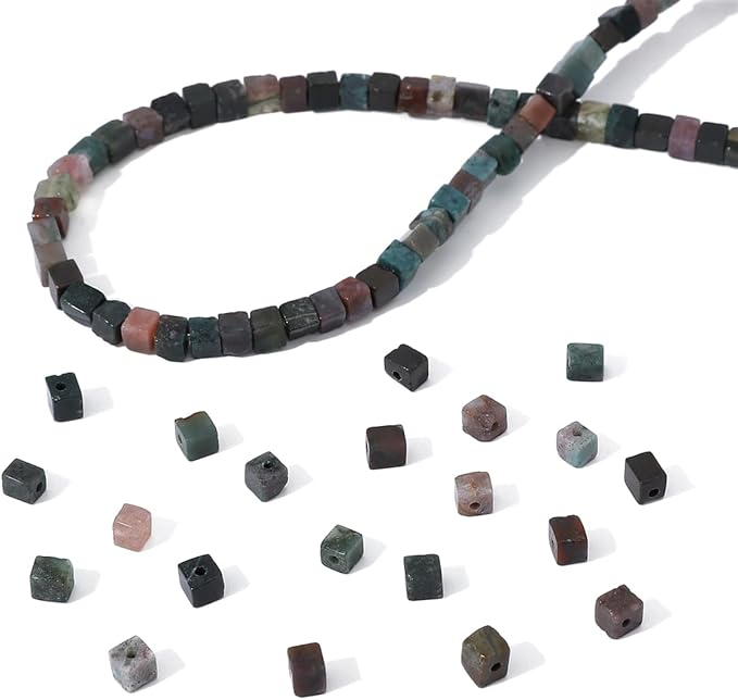 Natural Indian Agate Square Stone Beads 4x4mm 85pcs Cube Loose Semi Gemstone Beads for Jewelry Making Design