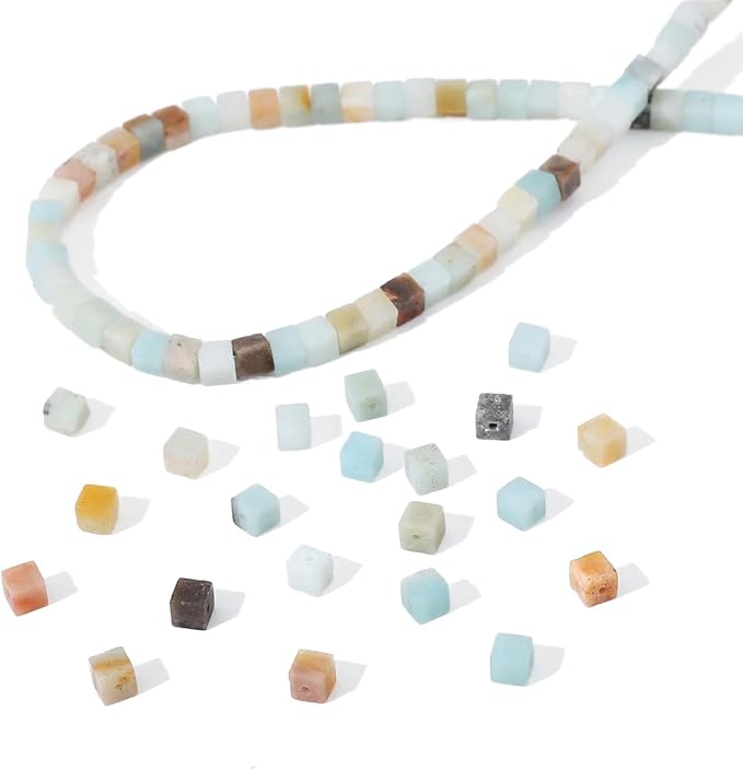 Natural Amazonite Square Stone Beads 4x4mm 85pcs Cube Loose Semi Gemstone Beads for Jewelry Making Design