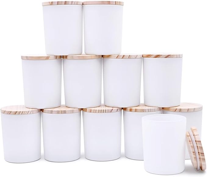 Thick Candle Jars for Making Candles 12 Pcs, 7 OZ Empty Jars with Wood Lids for Candle Making, Sample Container, Matte White