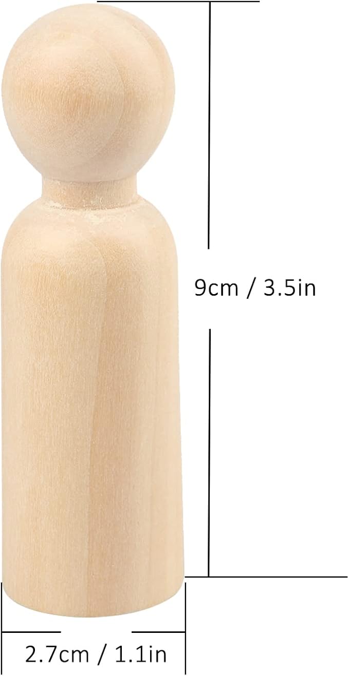 Wooden Peg People, 3.5 Inch 60 Pieces, Peg Dolls Unfinished in Standardization Sizes, Perfect for DIY Art and Craft, Painting, Dollhouse Design, Table Setting