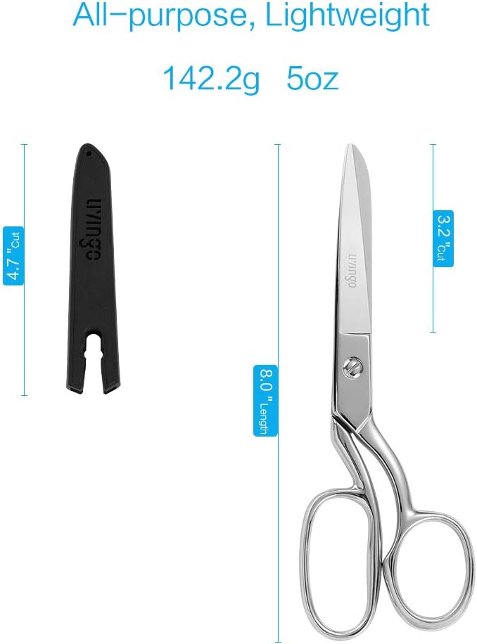 LIVINGO 8" Professional Heavy Duty Tailor Fabric Scissors, Dressmaker Sewing Classic Stainless Steel Ultra Sharp Forged Shears, Bent A-silver