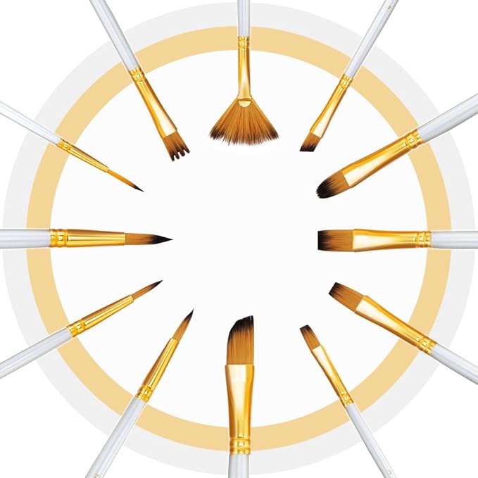 Transon Art Painting Brush Assorted Set of 12 for Acrylic Watercolor Gouache Hobby Painting White