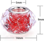 100 Pieces 14mm European Large Hole Spacer Beads Mix Color with Silver Brass Cores Assortments Charm Lampwork Beads Supplies for Necklace Bracelets Jewelry Making (Faceted Powder)