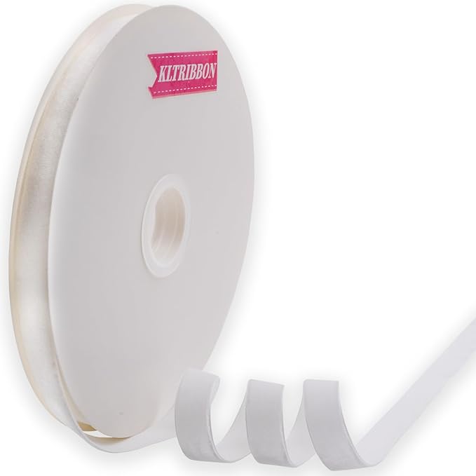Nylon Velvet Ribbon Single Faced,5/8 Inch X 25Yards Spool (White)