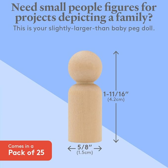 Wood Peg Dolls, 2-3/8 Inch Dad Shape Wooden Peg People, Pack of 25 Wooden Dolls for Play, Strong Birch Wood People Figures Unfinished