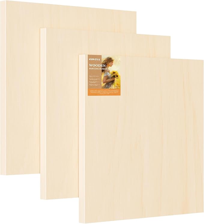 Wood Panels for DIY Painting - Christmas Crafts & Home Décor | 12x12 Inch Canvas Wood Boards, Unfinished Wooden Canvas for Adults & Kids (3-Pack)