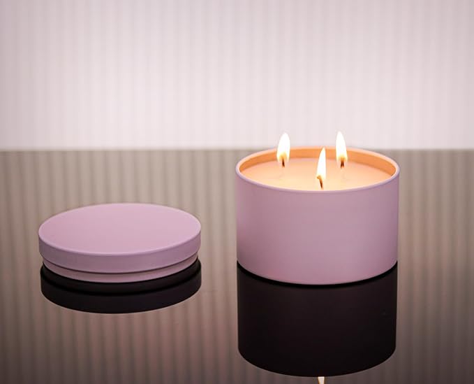 Candle Tins with Lids, 3 Wicks Candle Jars 14oz/420ml Candle Containers 12 Pack Seamless Bulk Candle Containers for Candle Making Supplies Wholesale Empty Candle Jars - Pink