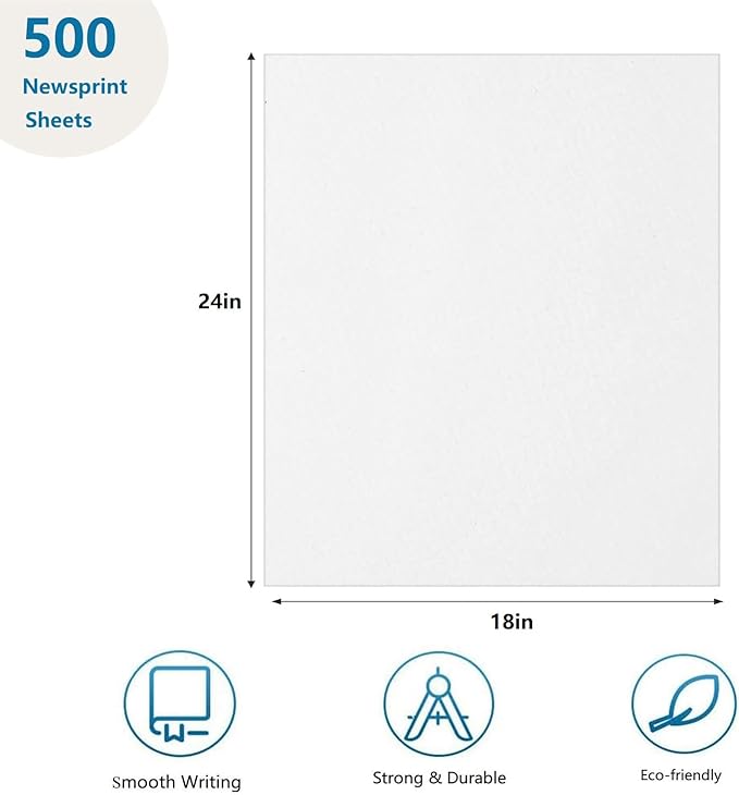 Newsprint Paper 18 x24 Inch Plain Newsprint Drawing Sketching Paper for Adult Kids, Doodle Paper for Dry Mediums, Large Newsprint Paper for Packing