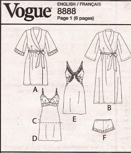 Vogue Patterns V8888EE0 V8888 Misses' Robe/Slip/Camisole and Panties Sewing Template, Size EE (14-16-18-20)