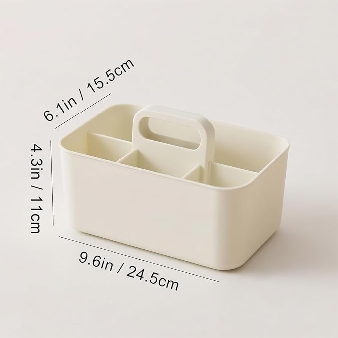 Multipurpose Caddy Organizer with Handle, 9.6'' x 6.1''x 4.3'' Large Stackable Plastic Craft Storage, Portable Pen Holder 5 Dividers for Art Supplies, Colored Pencils, Stationery, Markers, Makeup