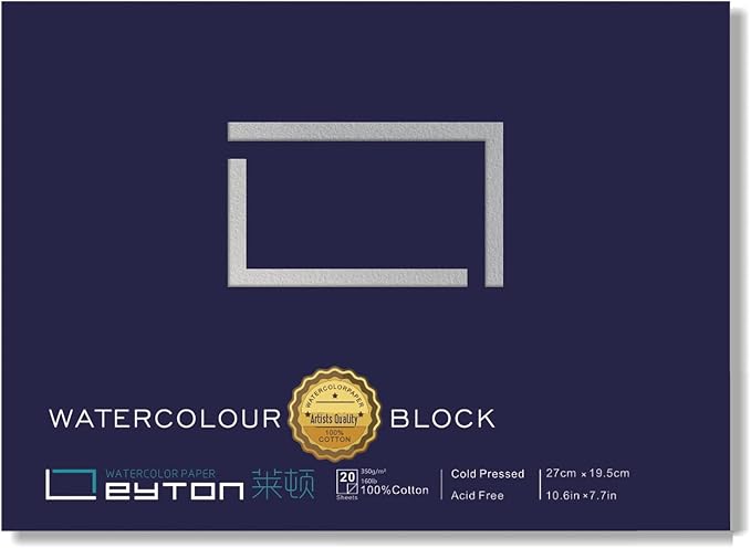 Non-Warping 100% Cotton Watercolor Paper Block - 20 Sheets of 160lb/350gsm Cold Press Water Color Art Supplies for Wet, Dry, and Mixed Media Painting, for Watercolor, Gouache, Acrylic (10.6 x 7.7'')