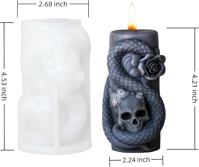 Snake Skull Silicone Mold, Cylinder Candle Mold with Coiling Snake for Halloween Candle Making, Resin, Clay Craft, Aromatherapy Gypsum, Home Decor (Snake and Skull A)