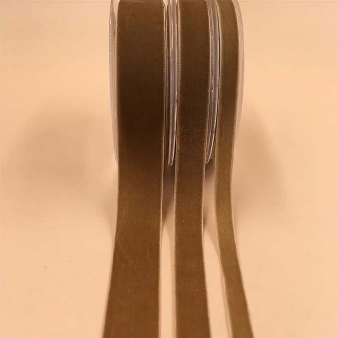 Nylon Khaki Velvet Ribbon Single Faced,3/8 Inch X 25 Yards Spool