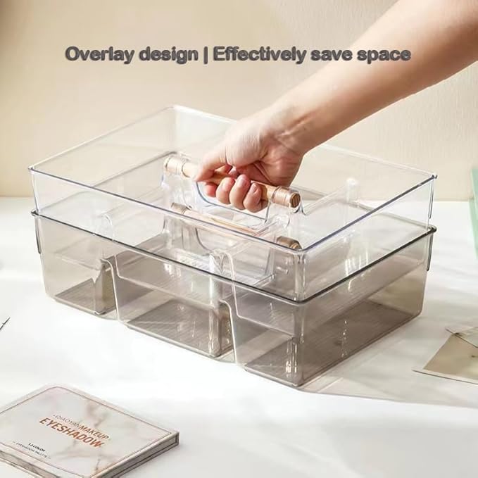 RS ONE Cosmetic storage box | Large-capacity cosmetic box holder, suitable for countertop dressing table and bathroom table storage (Transparent gray)