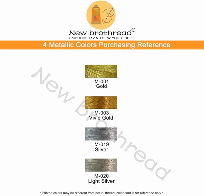 New brothread 4pcs (2 Gold+2 Silver Colors) Metallic Embroidery Machine Thread Kit 500M (550Y) Each Spool for Computerized Embroidery and Decorative Sewing