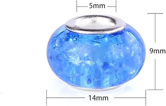 100 Pieces 14mm European Large Hole Spacer Beads Mix Color with Silver Brass Cores Assortments Charm Lampwork Beads Supplies for Necklace Bracelets Jewelry Making (Crack transparent)