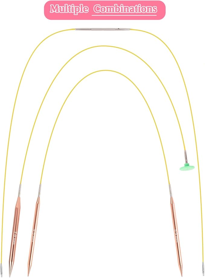 Coopay Interchangeable Aluminum Circular Knitting Needles, 13 Sizes (3mm-10mm), Rose-Gold, Complete Set with Case, Ideal for Beginners & Professionals