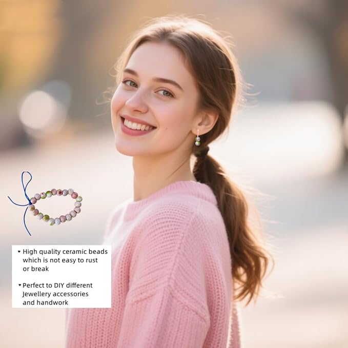 Ceramic Round Porcelain Beads Flower Porcelain Spacer Bead Craft Beads Ornamenets for DIY Jewelry Necklace Bracelet DIY Crafts for Women Above 12 Years Old 100 pcs