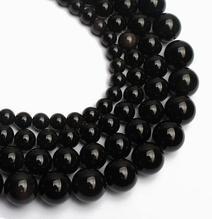 35pcs 10mm Natural Stone Beads Black Obsidian Beads Crystal Gemstone for Jewelry Making, DIY Bracelet Necklace