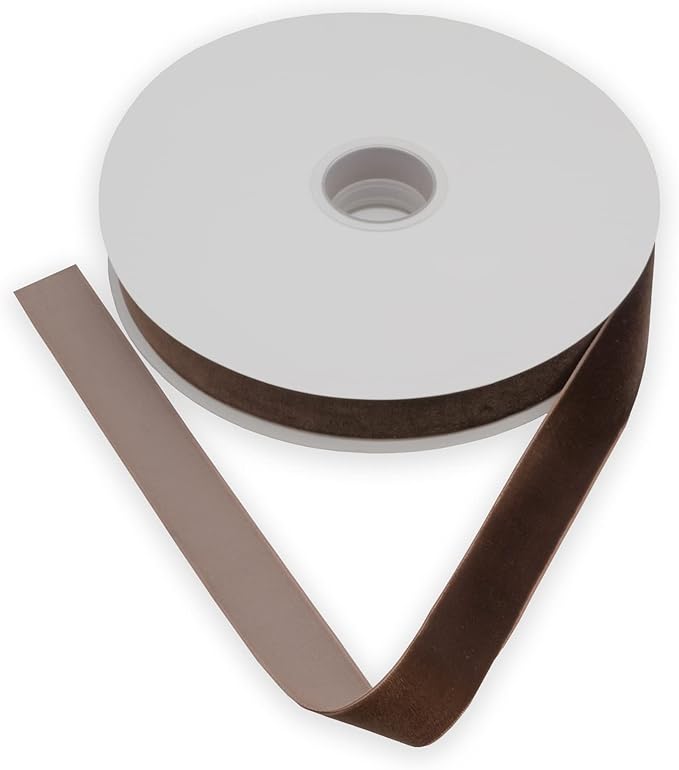 Nylon Velvet Ribbon Single Faced,1 Inch X 25Yards Spool (Brown)