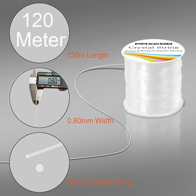 Paxcoo 0.8mm Elastic String, Stretchy Bracelet String Crystal String Bead Cord for Bracelet, Beading and Jewelry Making (120 m)