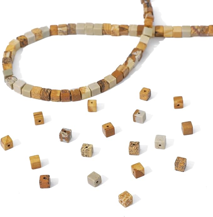 Natural Brown Picture Jasper Square Stone Beads 4x4mm 85pcs Cube Loose Semi Gemstone Beads for Jewelry Making Design