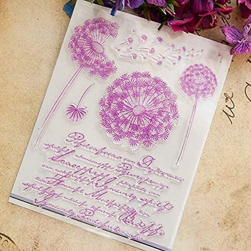 Pink Flying Dandelion Flowers Background Clear Stamps Silicone Stamp Cards with Sentiments,Greeting Words Pattern for Holiday Card Making Decoration and DIY Scrapbooking Album DIY Crafts
