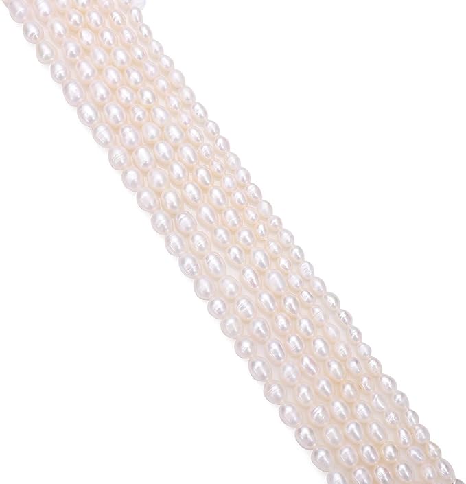 Natural Pearl Beads Rice 7-8mm White Freshwater Cultured Loose Gemstone Beads for DIY Jewelry Making 13.8''/Strand