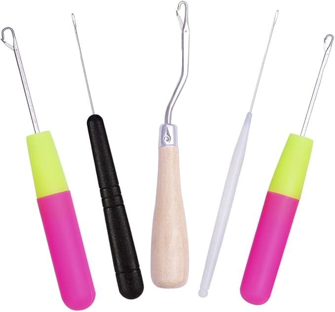 ForSewian 5 Pieces Bent Latch Hook Crochet, Wooden & Plastic Needle Hooks for Carpet Making, Wig Designing and Other Craft