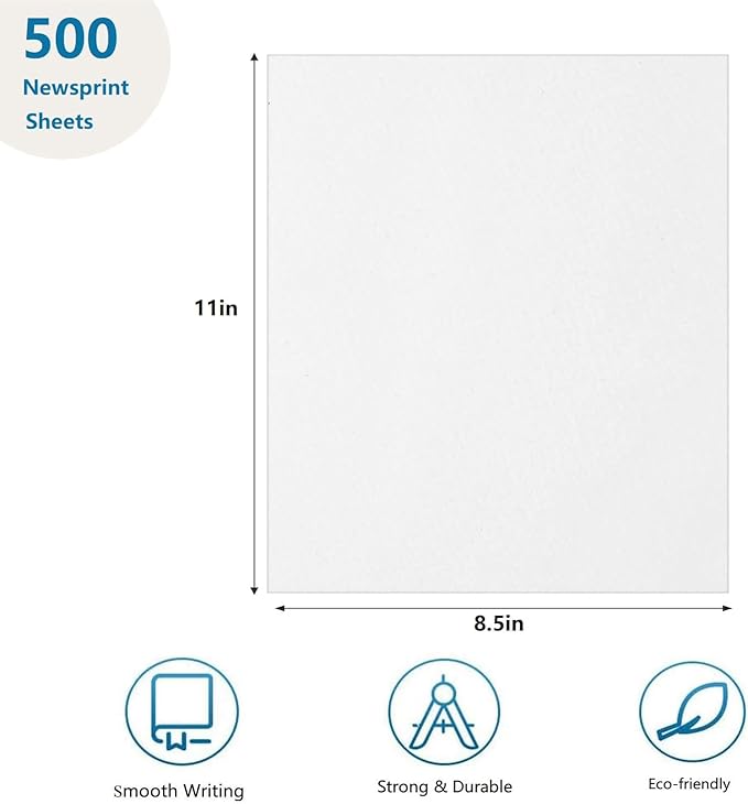 500 Sheets Newsprint Paper 8.5 x 11in Plain Newsprint for Drawing Sketching Coloring, Drawing Paper Bulk for Kids Doodles