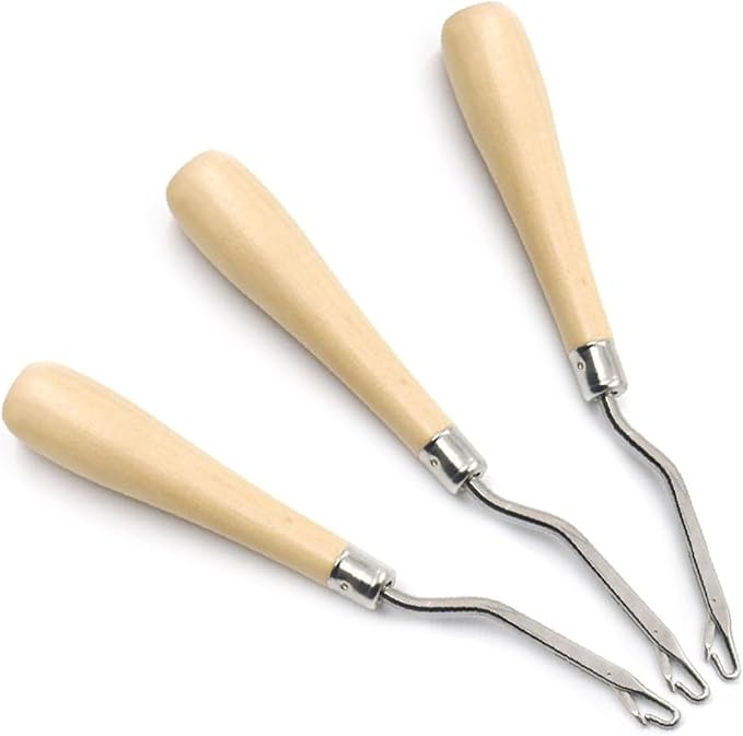 Luwigs 3PCS Wooden Bent Latch Hook Tool Crochet Needle for Micro Braids,Hair Extensions,Rug Making and Art Crafts