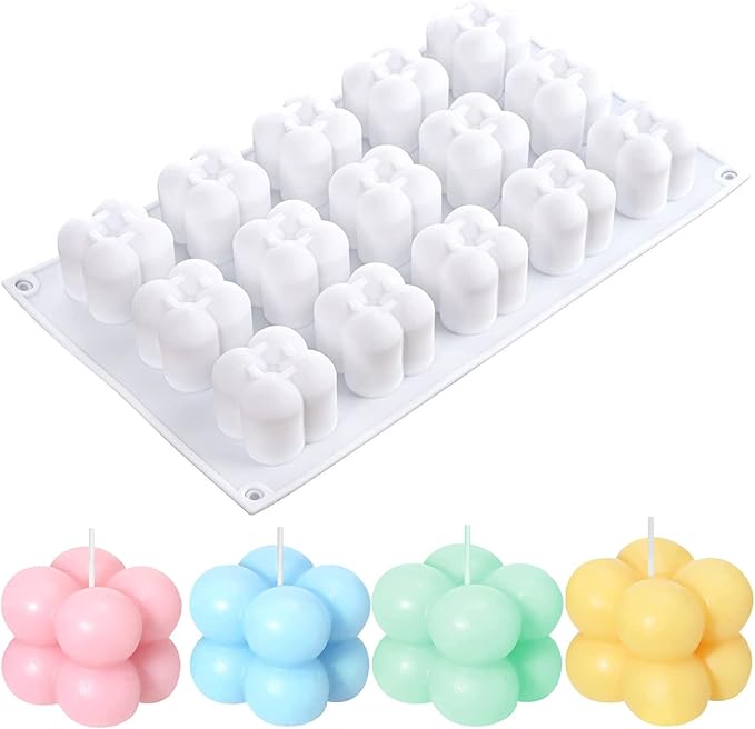 Konrisa 3D Bubble Candle Molds, 15 Cavity Cube Silicone Molds for Candles Making Soy Wax, Bubble Cake Molds for Baking Chocolate Dessert Cheesecake Mousse Cake Jelly Pudding