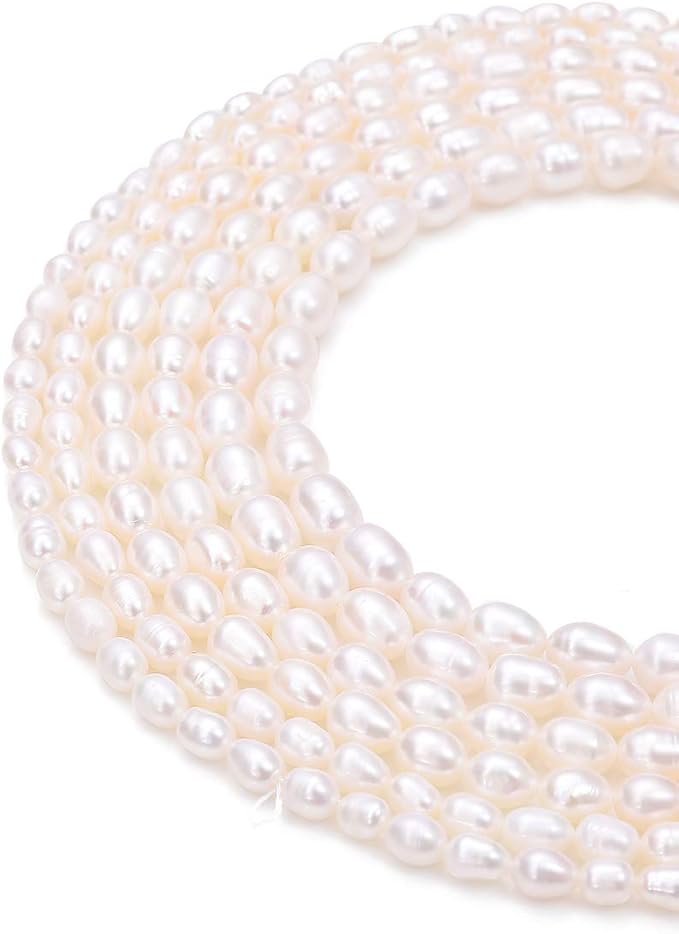 Natural Pearl Beads Rice 4-5mm White Freshwater Cultured Loose Gemstone Beads for DIY Jewelry Making 13.8''/Strand