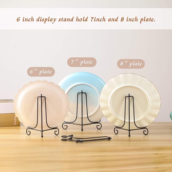 (2 pack)Iron Display Stand, Black Iron Easel Plate Display Photo Holder Stand, Displays Picture Frames, Cookbooks, Decorative Plates, Tablets and Art 6 Inch
