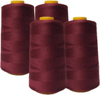 AK Trading 4-Pack Burgundy All Purpose Sewing Thread Cones (6000 Yards Each) of High Tensile Polyester Thread Spools for Sewing, Quilting, Serger Machines, Overlock, Merrow & Hand Embroidery.