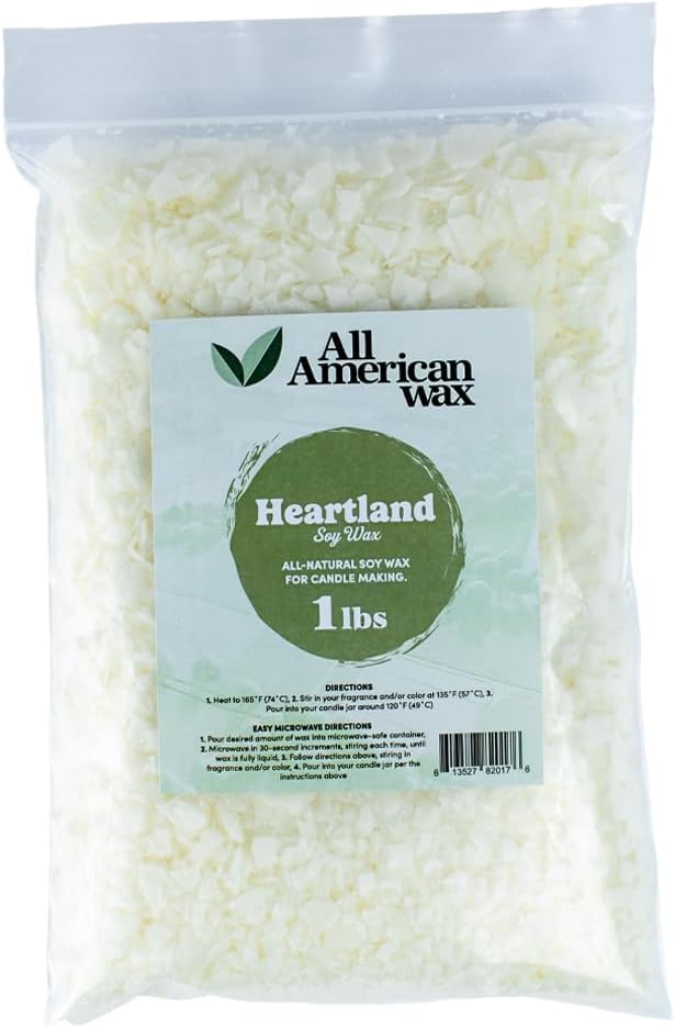 All American Wax Soy Wax Flakes – 1 lb Bag | Natural Soy Wax for Candle Making | Clean Burning, Easy to Melt, Great Scent Throw | DIY Candle Supplies