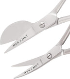 Small Embroidery 4.5 Inch Scissors Set of 2 Kit - Mini Double Bend Offset Duckbill and Double Bend Long Applique Needlepoint Blade with Pouch Sleeve (Satin)