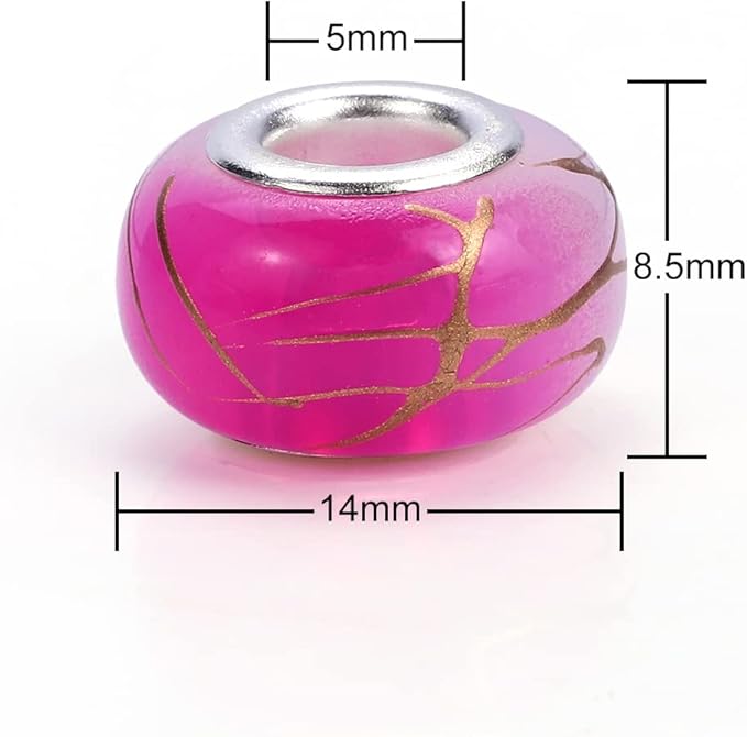 100 Pieces 14mm European Large Hole Spacer Beads Mix Color with Silver Brass Cores Assortments Charm Lampwork Beads Supplies for Necklace Bracelets Jewelry Making (Ｇolden Wire Jelly)