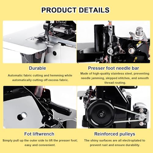 Industrial Overlock Sewing Machine with Foot Switch, Adjustable Speed, Perfect for Heavy Duty Fabrics, Includes Accessories, Symmetrical Drilling, Bead Size Φ3-Φ4mm, Blue
