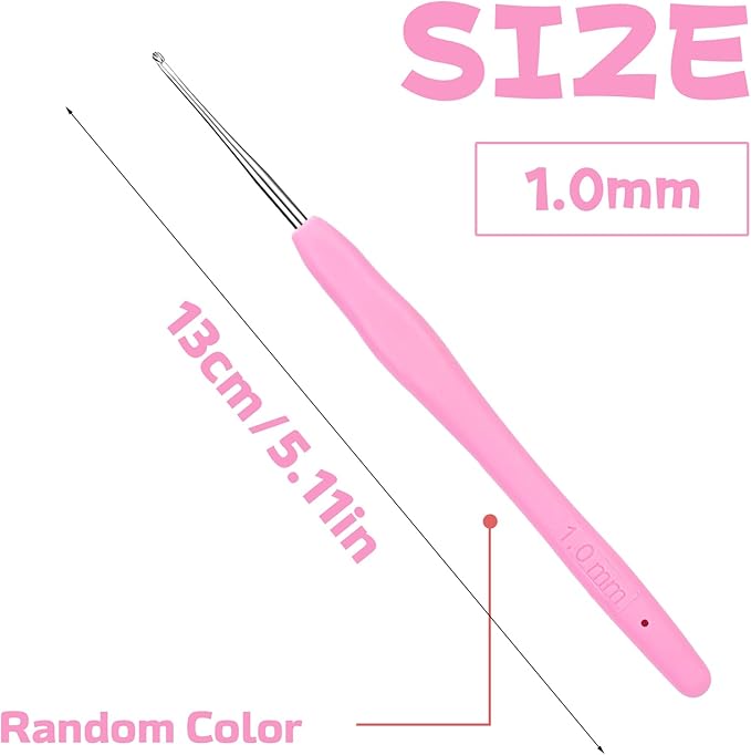 1.0 mm Crochet Hook, Ergonomic Handle for Arthritic Hands, Extra Long  Knitting Needles for Beginners and Crocheting Yarn (1.0 mm)