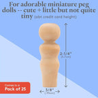 Wooden Peg Dolls Unfinished 2-1/4", Mom Shape, Pack of 25 Wooden People Pegs for Crafts and Small World Play