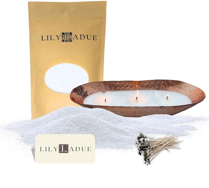 LILY LADUE 1lb/16OZ Pearled Candles Sand and Wicks with Copper Bowl - White Unscented Plant-Based Pearl Sand Wax with 24 Wicks, Gift-Ready DIY Candle Making Kit with Reusable Powder Wax Beads