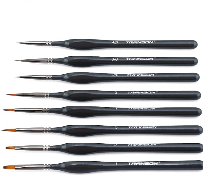 Transon Fine Detail Art Paint Brush Set 8pcs with Triangular Handle for Miniatures Model Craft Face Painting Suitable for Acrylic Gouache Watercolor Oil