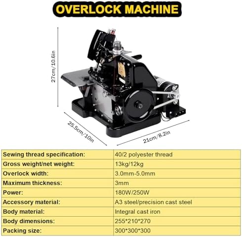 Industrial Overlock Sewing Machine with Foot Switch, Adjustable Speed, Perfect for Heavy Duty Fabrics, Includes Accessories, Symmetrical Drilling, Bead Size Φ3-Φ4mm, Blue