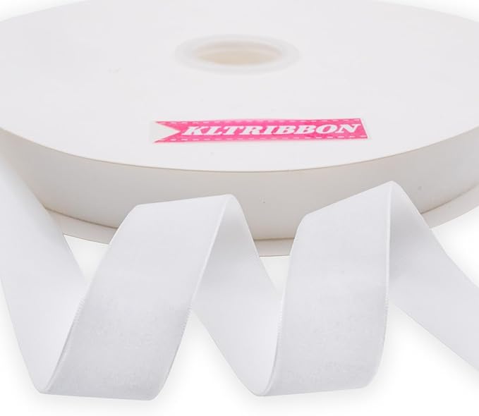 Nylon Velvet Ribbon Single Faced,1 Inch X 25Yards Spool (White)