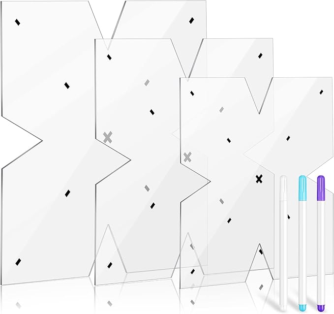Flutesan 3 Pcs Bowl Cozy Pattern Template 8/10/12 Inch Clear Acrylic Bowl Wrap Sewing Pattern Template with 3 Pieces Water Soluble Pen Batting Quilting Cut on Fold Stencil(Point Edge)